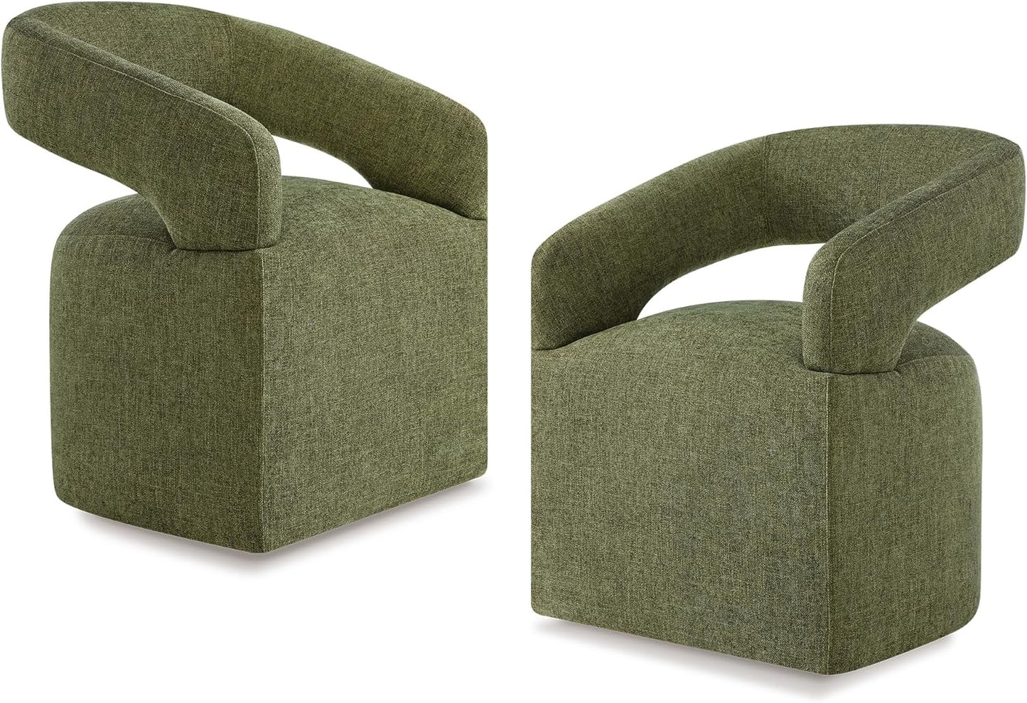 Upholstered Dining Chairs with Removable Casters Barrel Side Armchair with Rollers for Diningroom Bedroom Livingroom Reading Room, Green, 2PCS