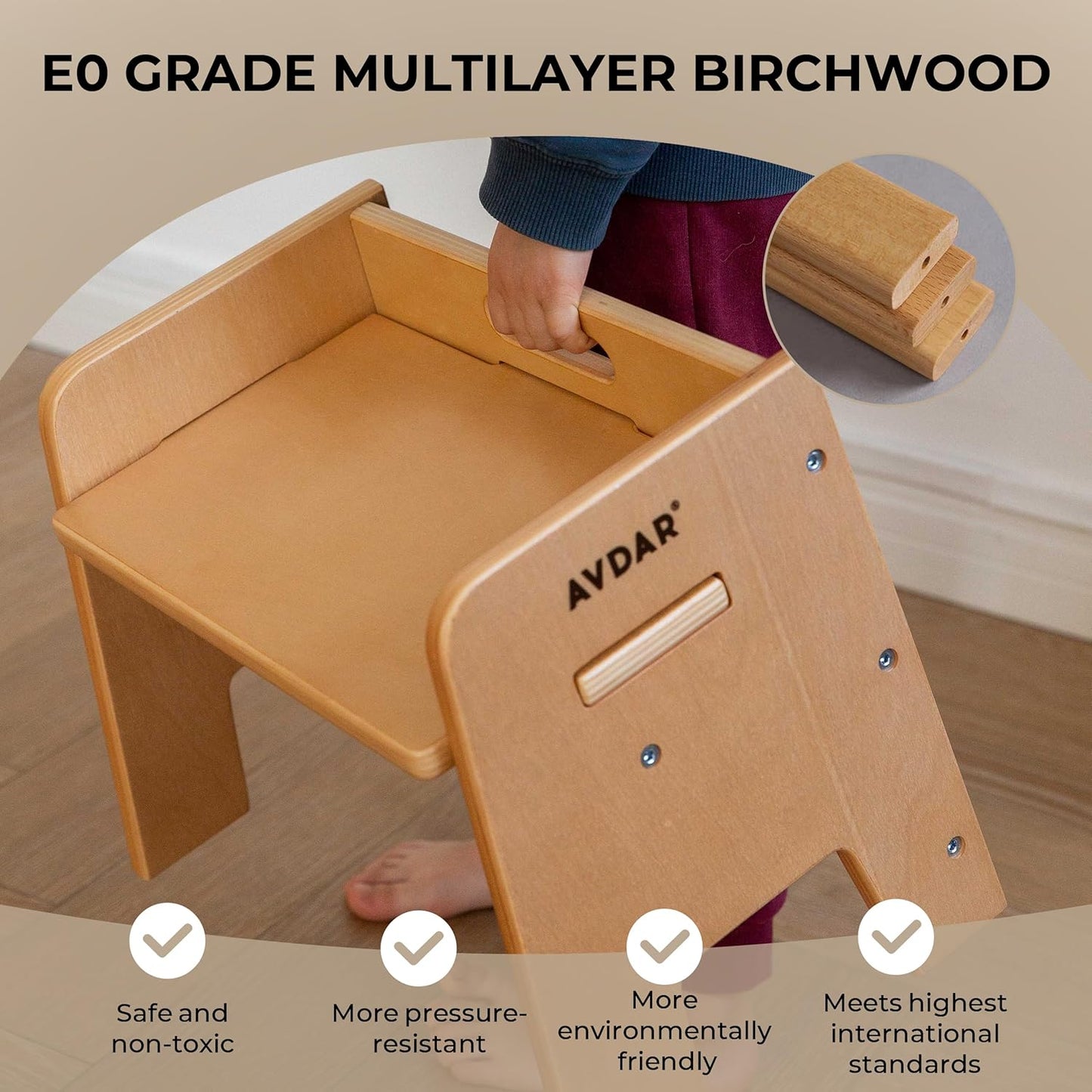 Wooden Step Stool for Kids, 14” One Step Stool for Toddlers, Heavy Duty Non-tip Non-Slip for Bedroom/Kitchen