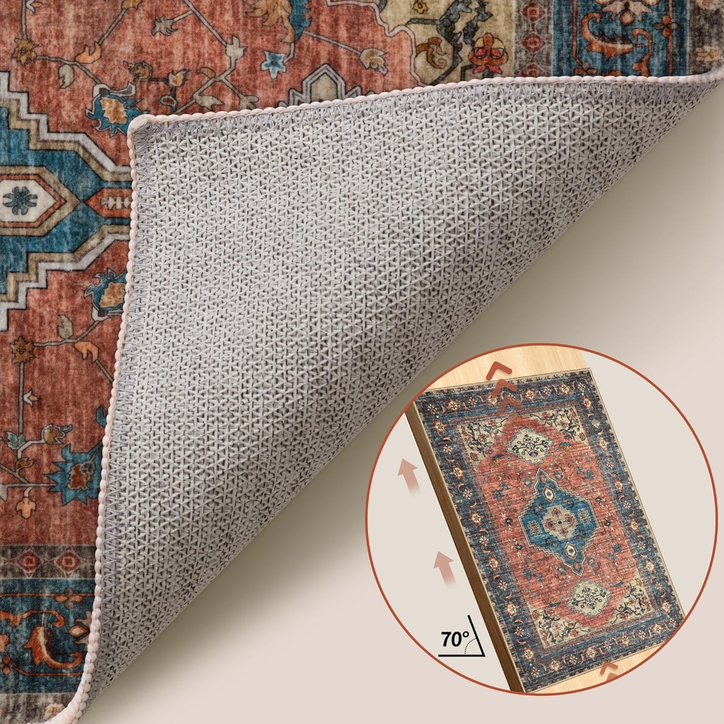 Tangsoo 5x7 Area Rug Washable Rug for Living Room, Vintage Indoor Non Slip Large Area Rugs, Print Distressed Rust Carpet, Soft Low Pile Foldable Floor Rug for Bedroom Dining Room Dorm Terracotta