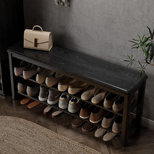 Wood Shoe Rack Bench for Entryway, 2 Tier Shoe Rack for Front Door Entrance, Shoe Bench with Shoe Storage for Entryway, Bedroom, 47.2"