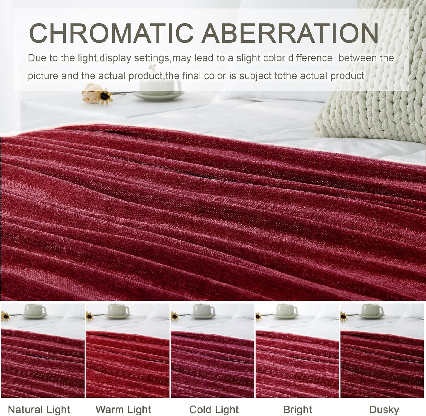 Chenille Throw Blanket for Couch 50"X 60", Soft Cozy Throws with Fringe Tassel for Bed Sofa Chair Cover, Lightweight Knitted Decorative Boho Blankets for Living Room, Red