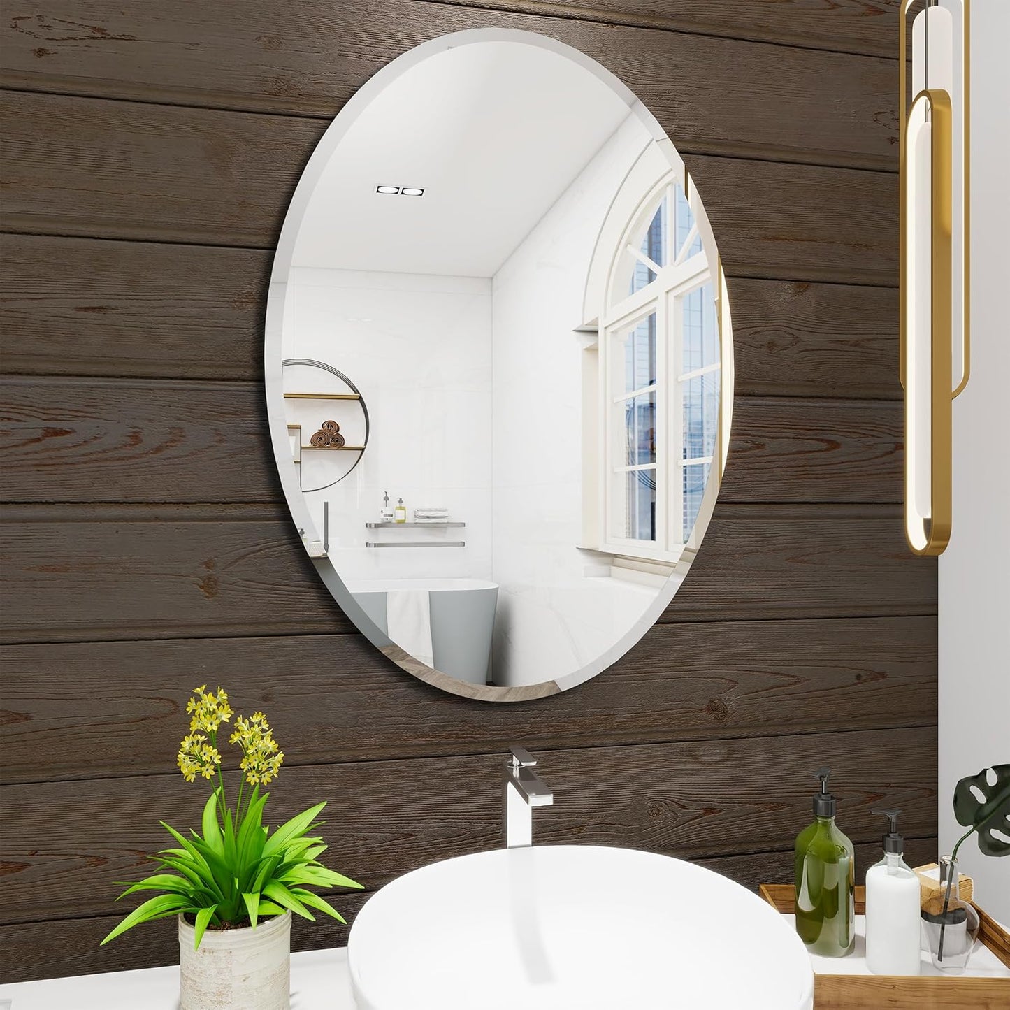 Oval Bathroom Mirror,16X24 inch Oval Frameless Mirror, Frameless Mirrors for Bathroom,Beveled Bathroom Mirror.