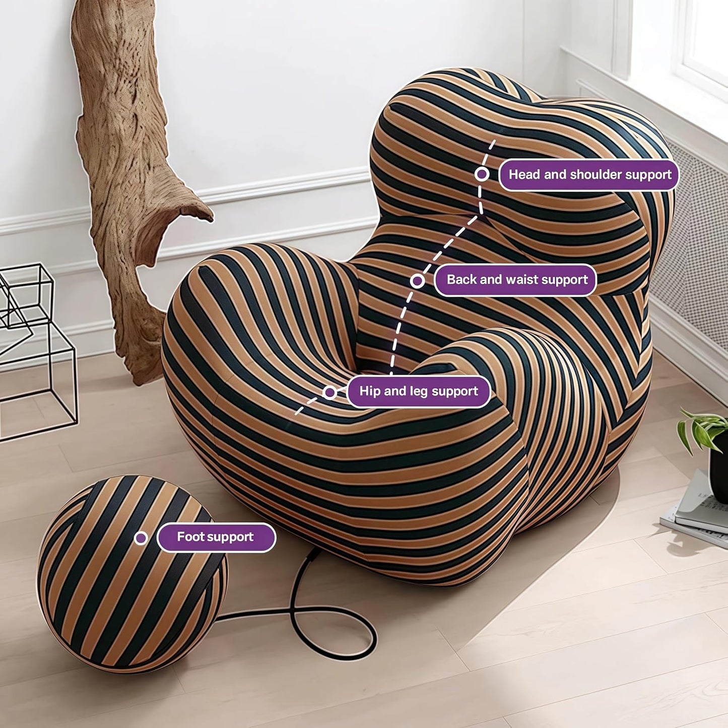 Bean Bag Chair - Memory Foam Bean Bag Chair for Adults, Comfy High-Resilience Single Sofa, Small Space Floor Chair, Chaise Lounge for Living Room, Bedroom (Orange, Ball)