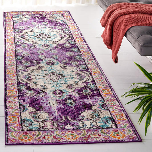 SAFAVIEH Monaco Collection Accent Rug - 2'2" x 4', Violet & Light Blue, Medallion Distressed Design, Non-Shedding & Easy Care, Ideal for High Traffic Areas in Entryway, Living Room, Bedroom (MNC243L)