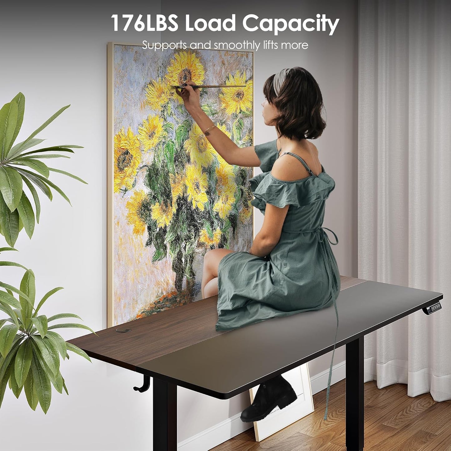 Monomi Electric Height Adjustable Standing Desk, 48x24 Inches, Ergonomic Home Office Sit/Stand Up Desk (Black Steel Frame/Black Top)