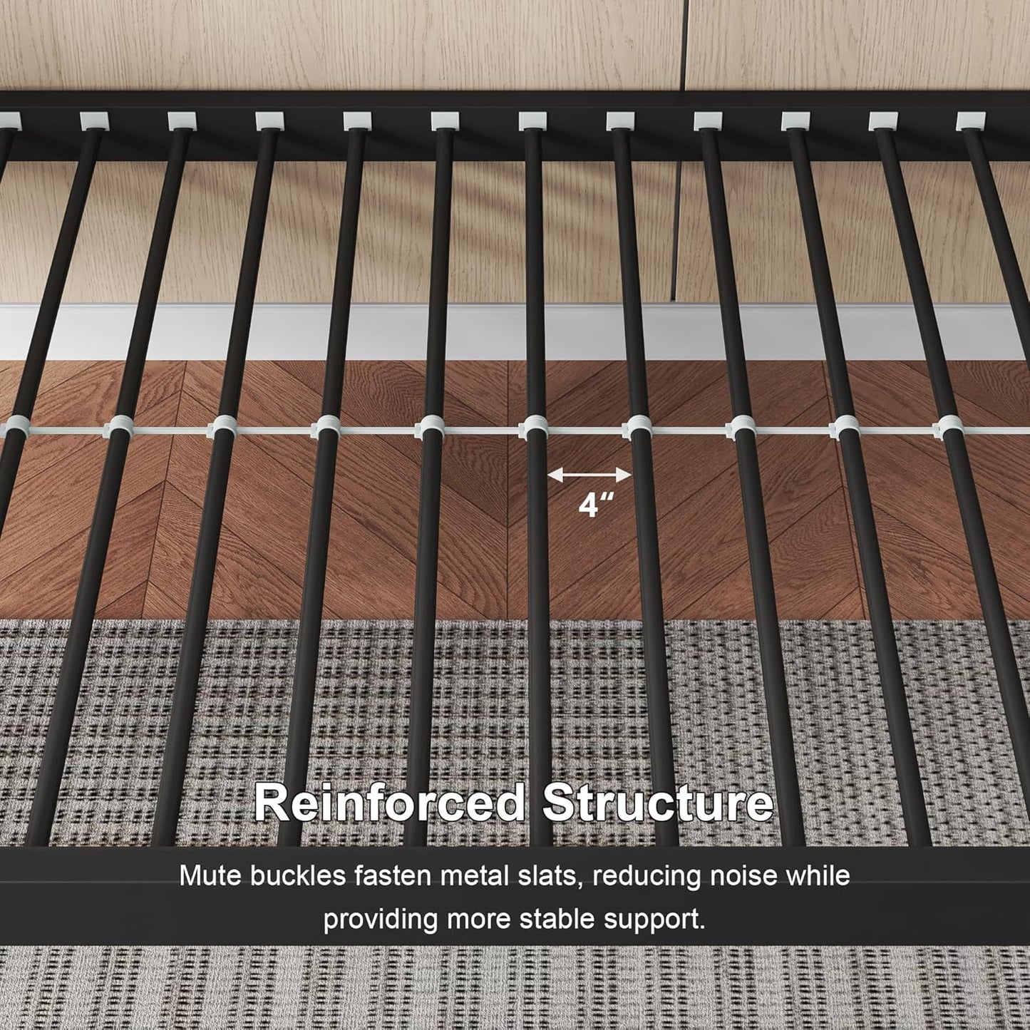 Feonase Metal Twin Over Twin Bunk Bed with Ladder and High Guardrail, Heavy-Duty Metal Slats Support, Noise Free, No Box Spring Needed, for Kids and Juniors, Black
