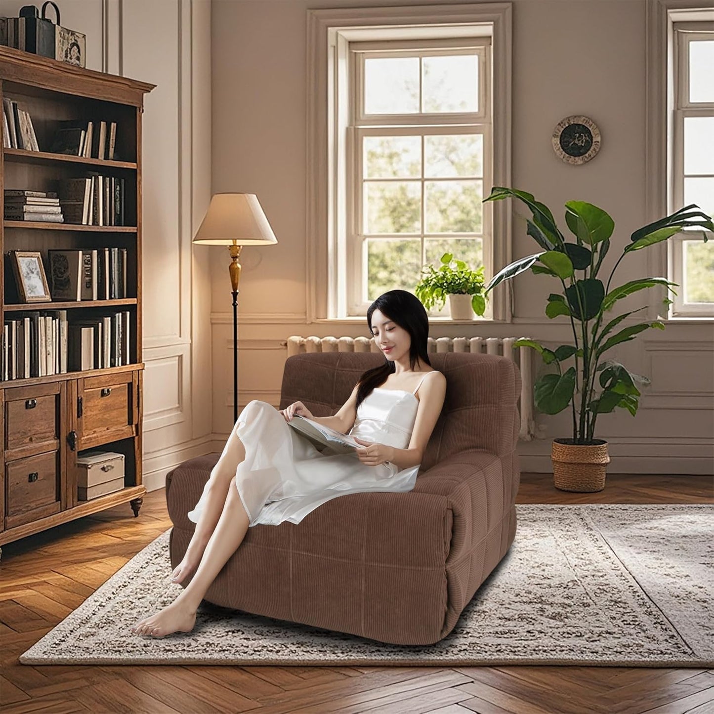 Bean Bag Chair - Memory Foam Bean Bag Chair for Adults, Comfy High-Resilience Single Sofa, Small Space Floor Chair, Chaise Lounge for Living Room, Bedroom (Dark Brown, Square)