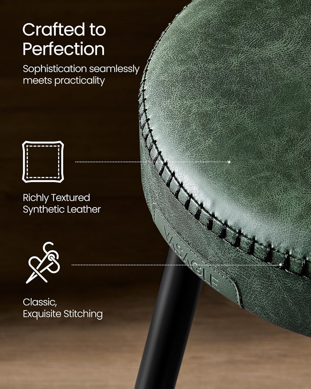 VASAGLE EKHO Collection - Bar Stools Set of 2, Counter Height Bar Stools, Kitchen Counter Stools, Mid-Century Modern Backless Counter Stools, 24.8-Inch Tall, Kitchen Island Home Bar, Forest Green