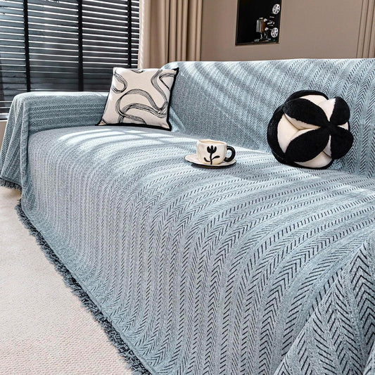 Nobildonna Sofa Cover Washable Soft Thicken Chenille Couch Cover with Tassel,Waterproof Sofa Slipcover for 3-4 Cushion Couch,Sectional Sofa,L-Shaped Furniture Protector Pet-Friendly,Dusty Blue71 x134