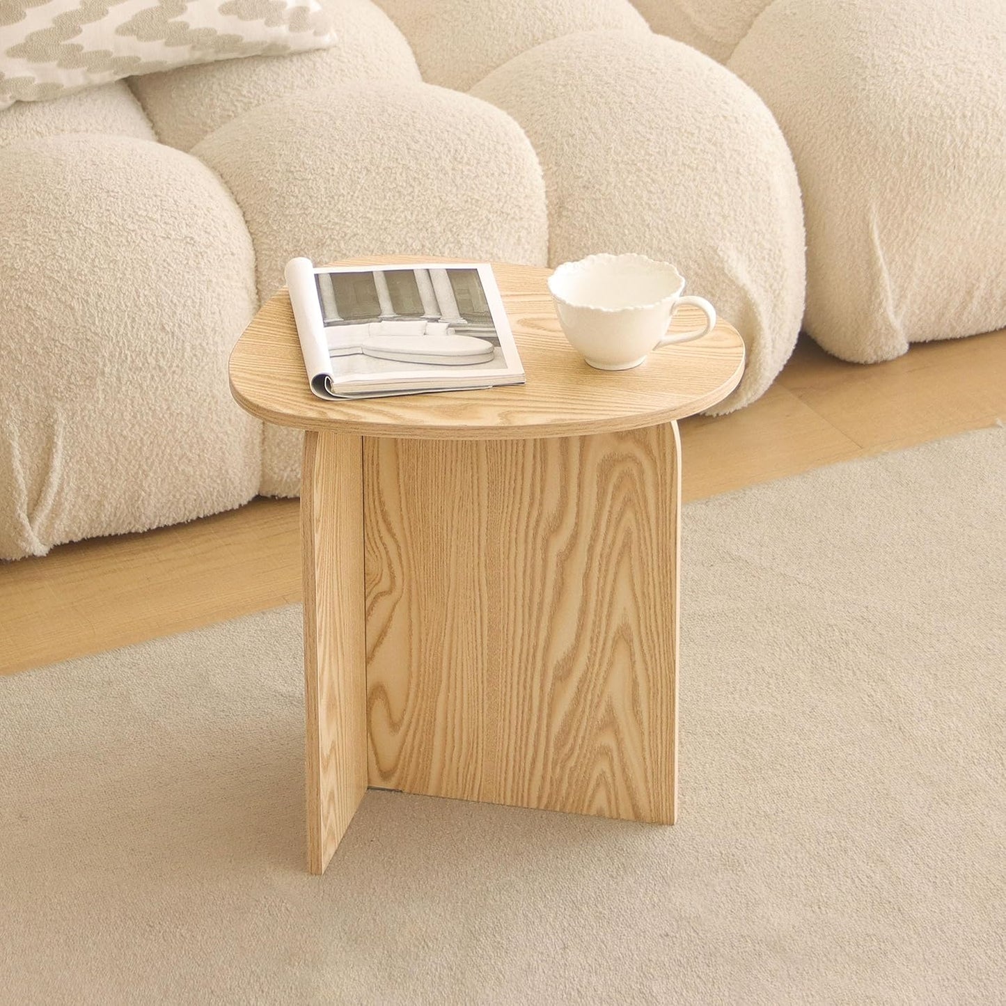AWASEN Small Side Table, Mini End Table Living Room, Modern Accent Table with Unique Tabletop, Short Bedside Table for Small Spaces, Natural
