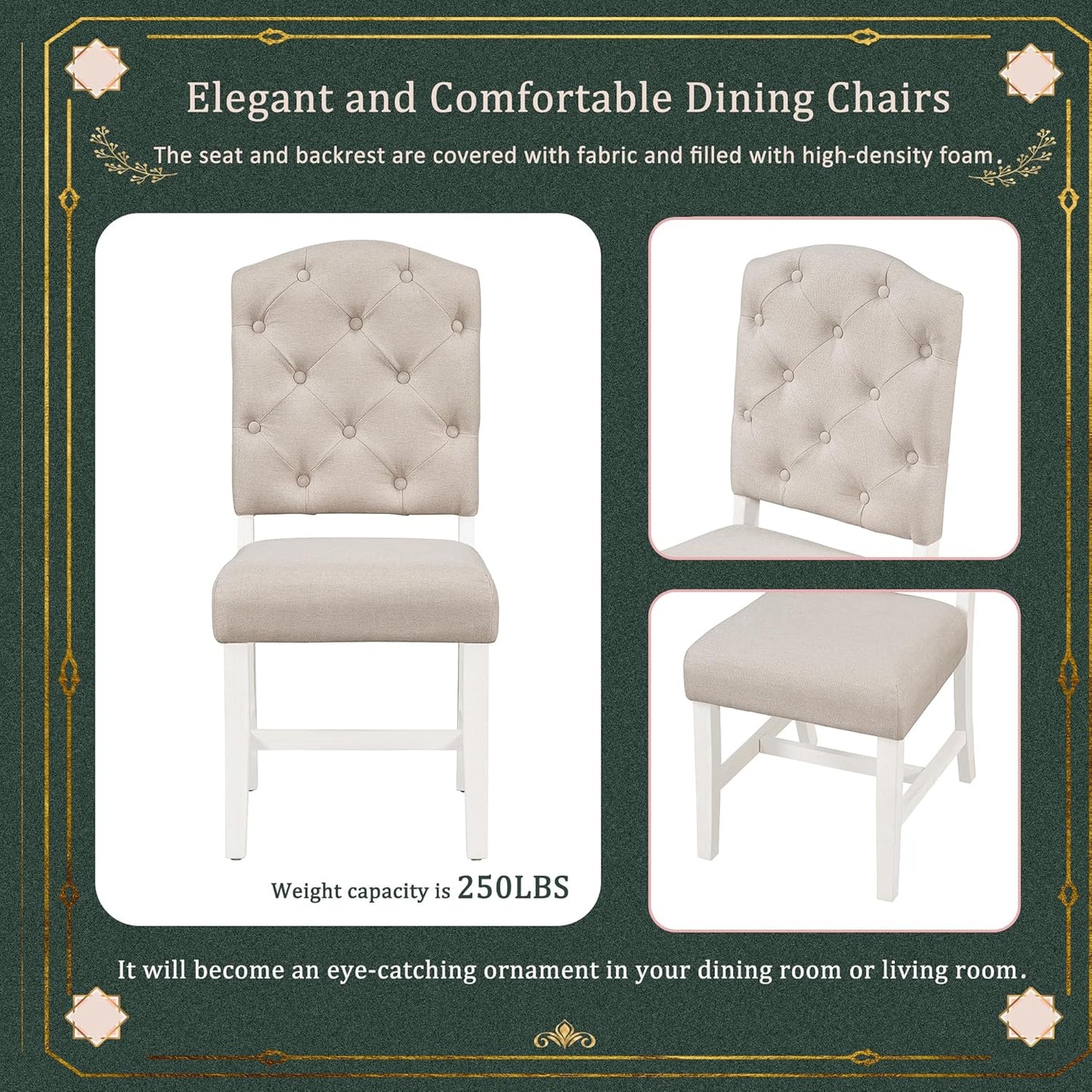 SogesPower 5-Piece Round Farmhouse Retro Dining Table Set for 4, Space-Saving Kitchen Table Set with Extendable Table and 4 Upholstered Chairs for Dining Room Living Room,Oak Natural Wood