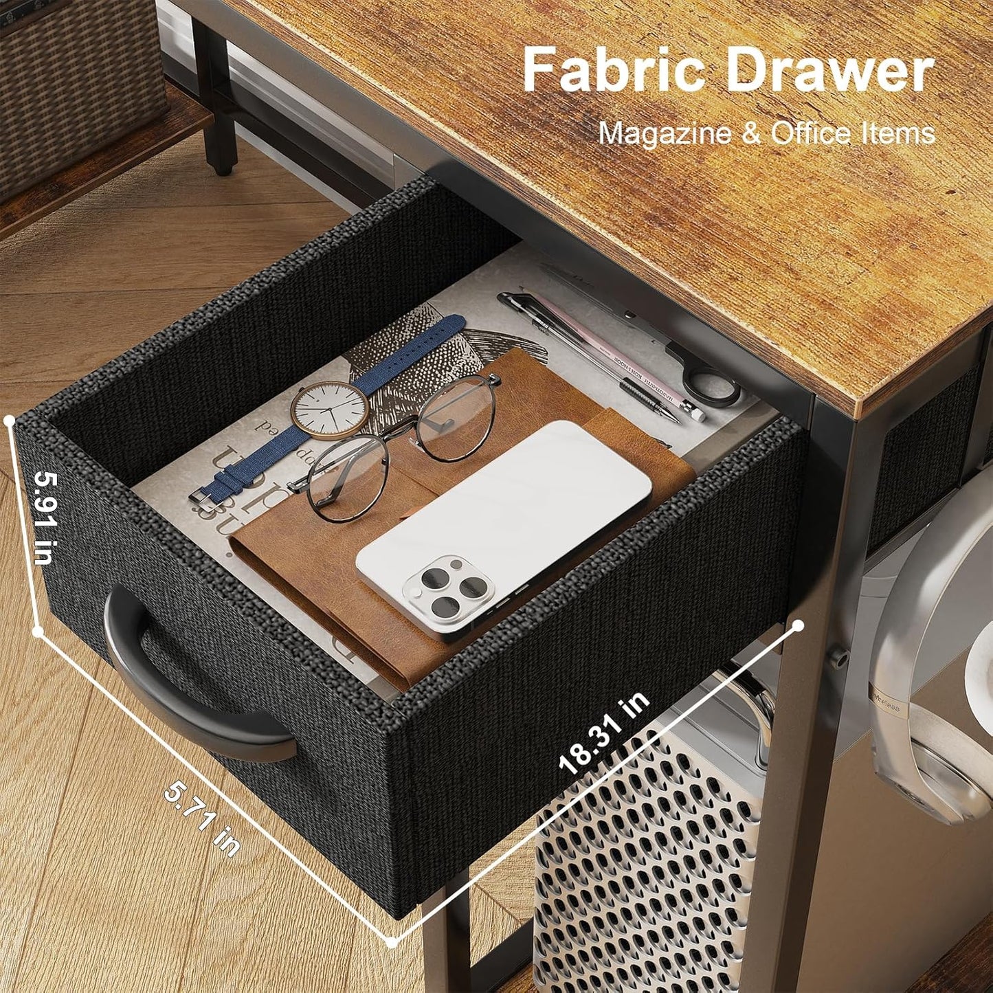 47" L Shaped Computer Desk with LED Light and Power Outlet, Reversible L Shaped Desk with Monitor Stand and Drawer, Gaming Desk with Shelves and 2 Hooks for Home Office Bedroom