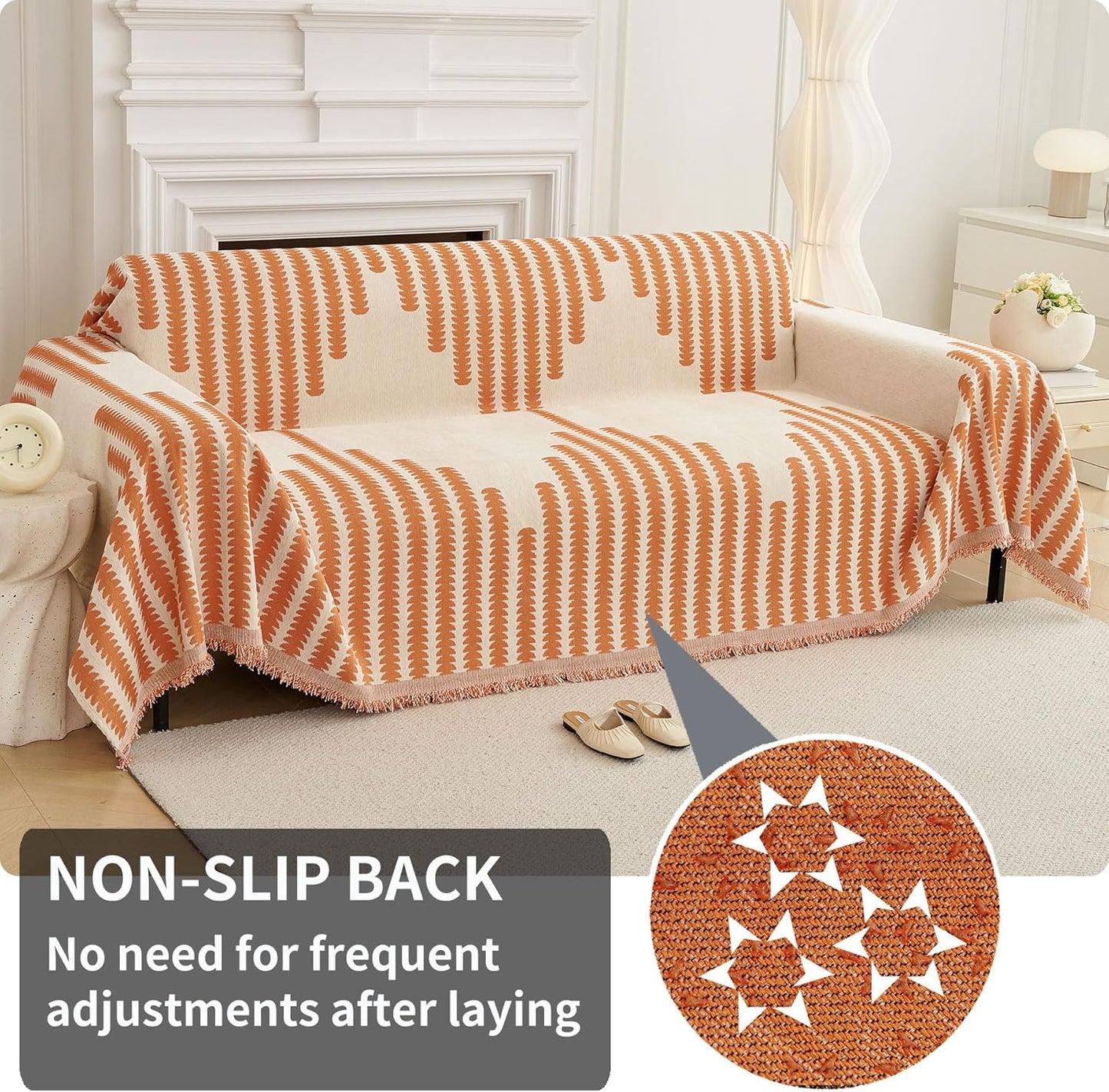 HAOMAIJIA Boho Sofa Covers Couch Covers for 3 Cushion Couch Sofa Pet Friendly Soft Thick Non Slip Couch Cover for Dogs Washable Sectional Couch Covers L Shape Furniture Protector (Orange, 91"x134")