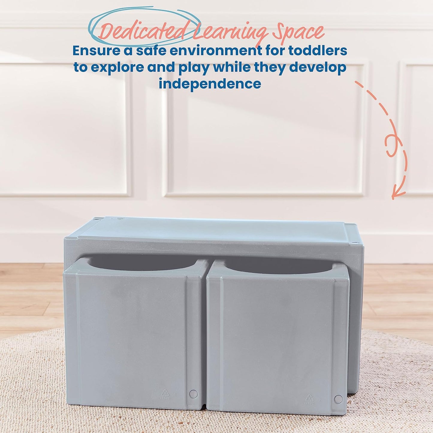 ECR4Kids Tri-Me Table and Cube Chair Set, Multipurpose Furniture, Light Grey, 3-Piece