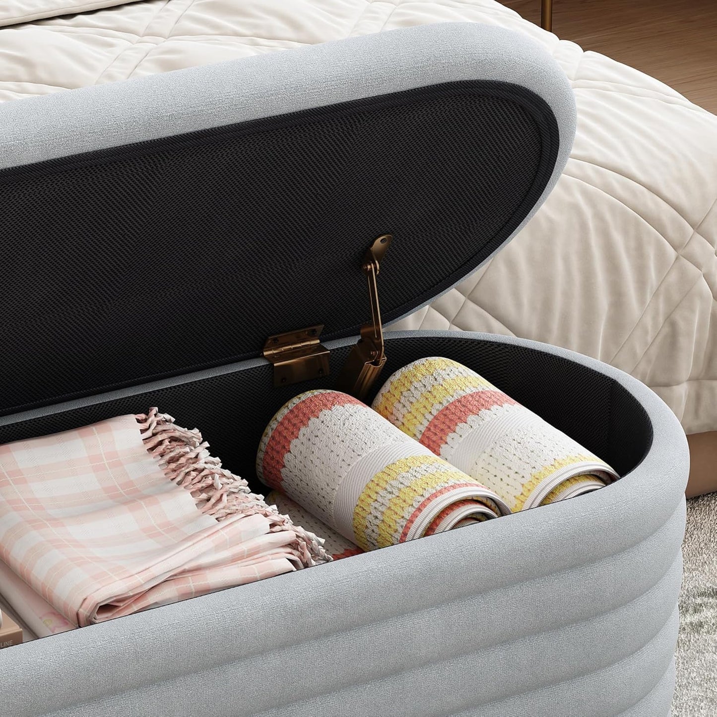 Storage Ottoman Bench 40 inch Upholstered Chenille Fabric Storage Bench for Bedroom End of Bed Stool Aesthetic Large Storag Ottoman for Living Room Entryway,Light Grey