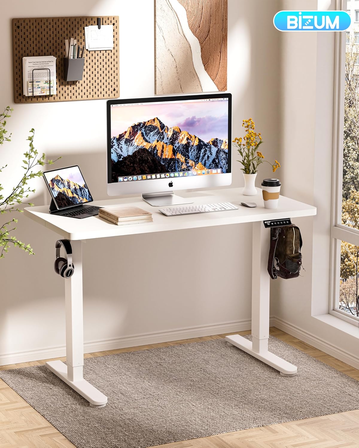 BIZUM Standing Desk Electric Adjustable Computer Desk-Stand up Desk Office Gaming Home Office Memory Desks 48x24 inches White