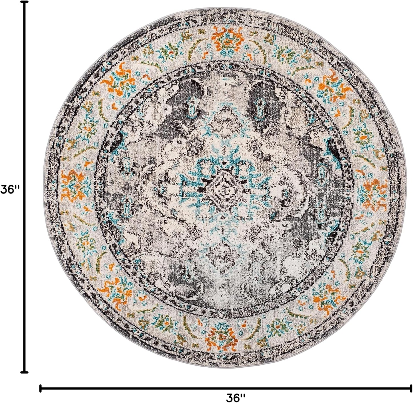 SAFAVIEH Monaco Collection Area Rug - 3' Round, Grey & Light Blue, Boho Chic Medallion Distressed Design, Non-Shedding & Easy Care, Ideal for High Traffic Areas in Living Room, Bedroom (MNC243G)