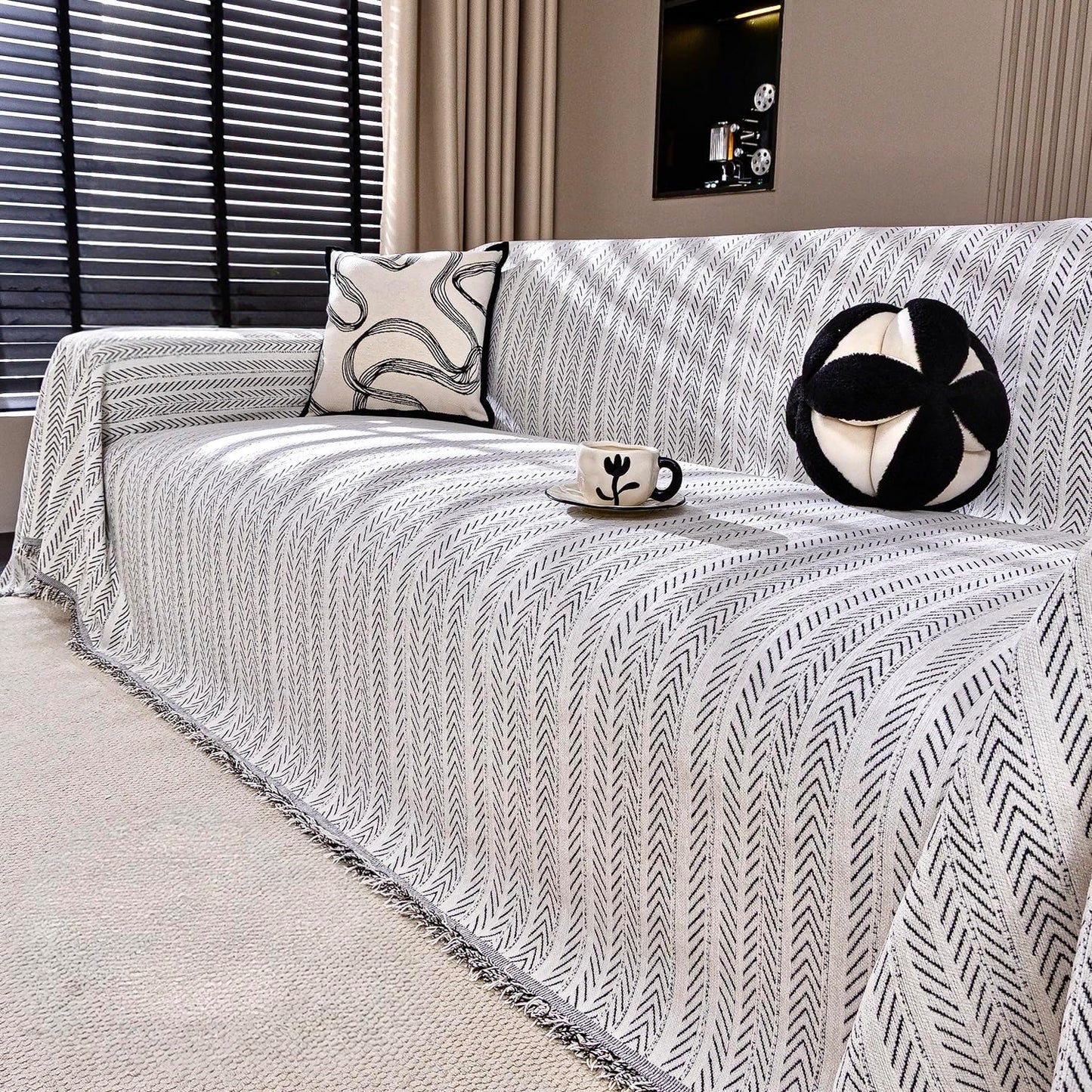 Nobildonna Sofa Cover Washable Soft Thicken Chenille Couch Cover with Tassel,Waterproof Sofa Slipcovers for 2 Cushion Couch,Loveseat,Futon Couch Furniture Protector Pet-Friendly,Beige 71"x102"