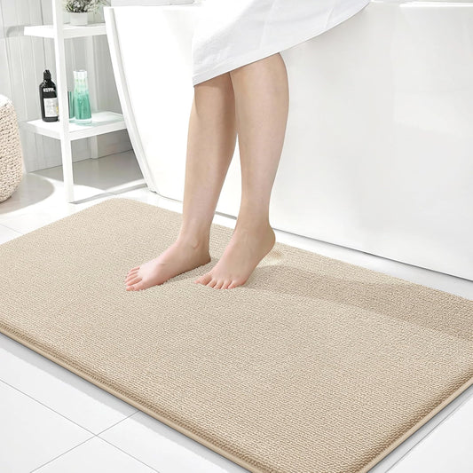 OLANLY Thick Memory Foam Bath Mat Rug 44x24, Extra Soft Absorbent Bathroom Rug, Quick Dry Bath Mats, Non-Slip, Machine Washable Carpet for Bathroom, Tub and Shower, Home Decor Accessories, Beige