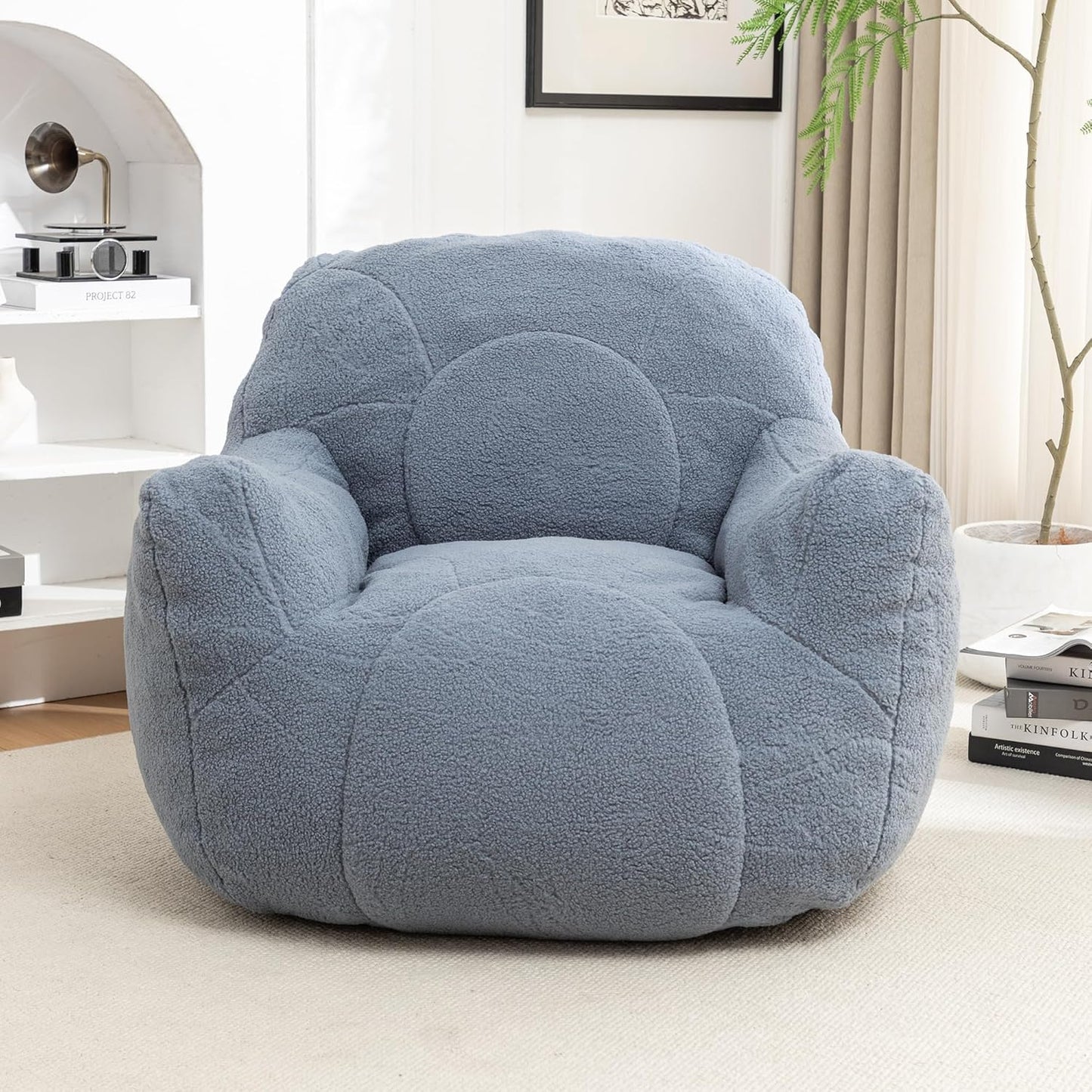 Furniliving Bean Bag Chair, Giant Bean Bag Chair Stuffed Floor Sofa for Adults Comfy Bean Bag Sofa with Back Support, Oversized Bean Bag Couch for Living Room Bedroom Dorm Office, Teddy, Light Blue