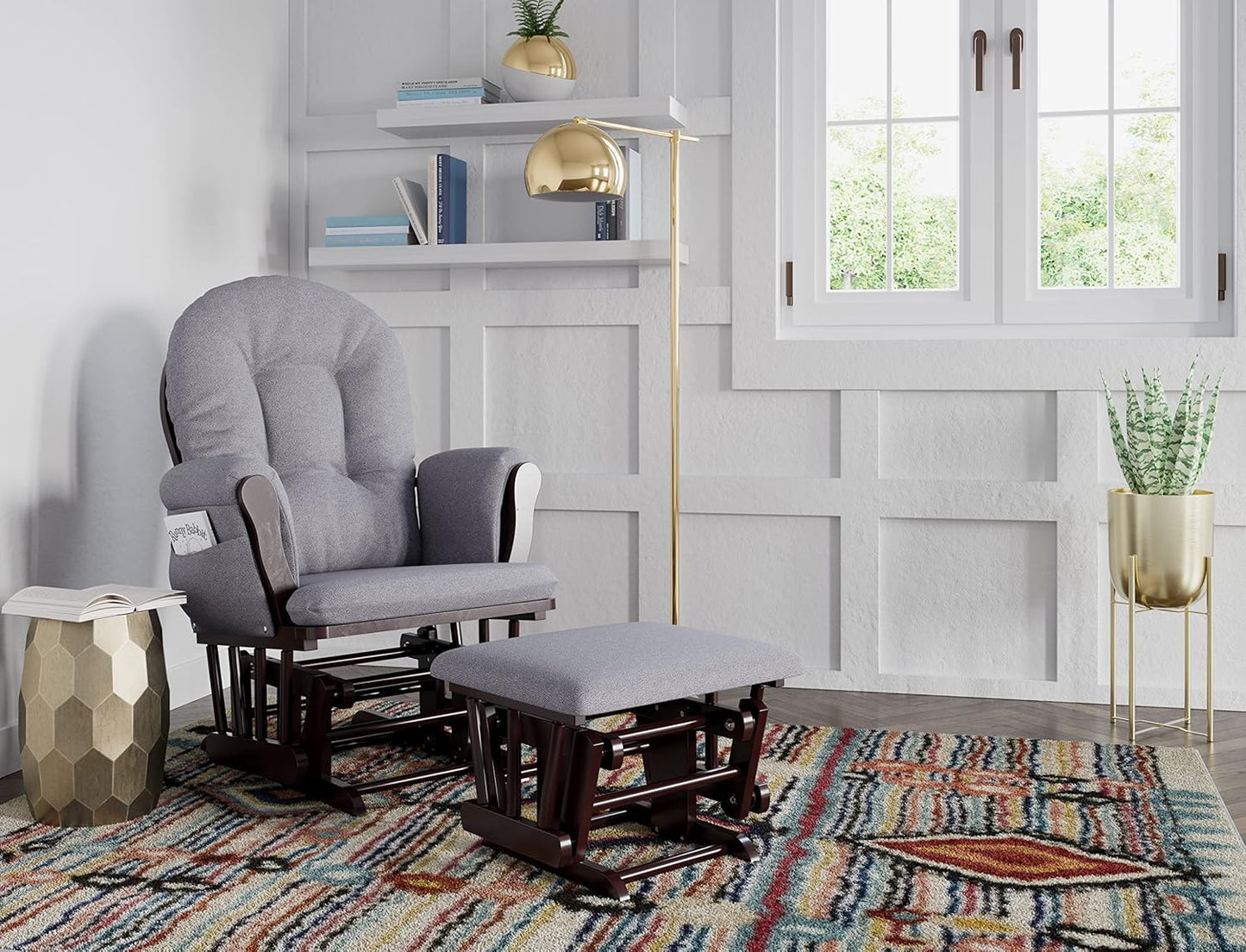 Storkcraft Premium Hoop Glider & Ottoman (Espresso/Gray Swirl) — GREENGUARD Gold Certified Nursery Glider, Solid Wood Craftsmanship, Smooth-Gliding Nursery Chair and Ottoman, Award-Winning