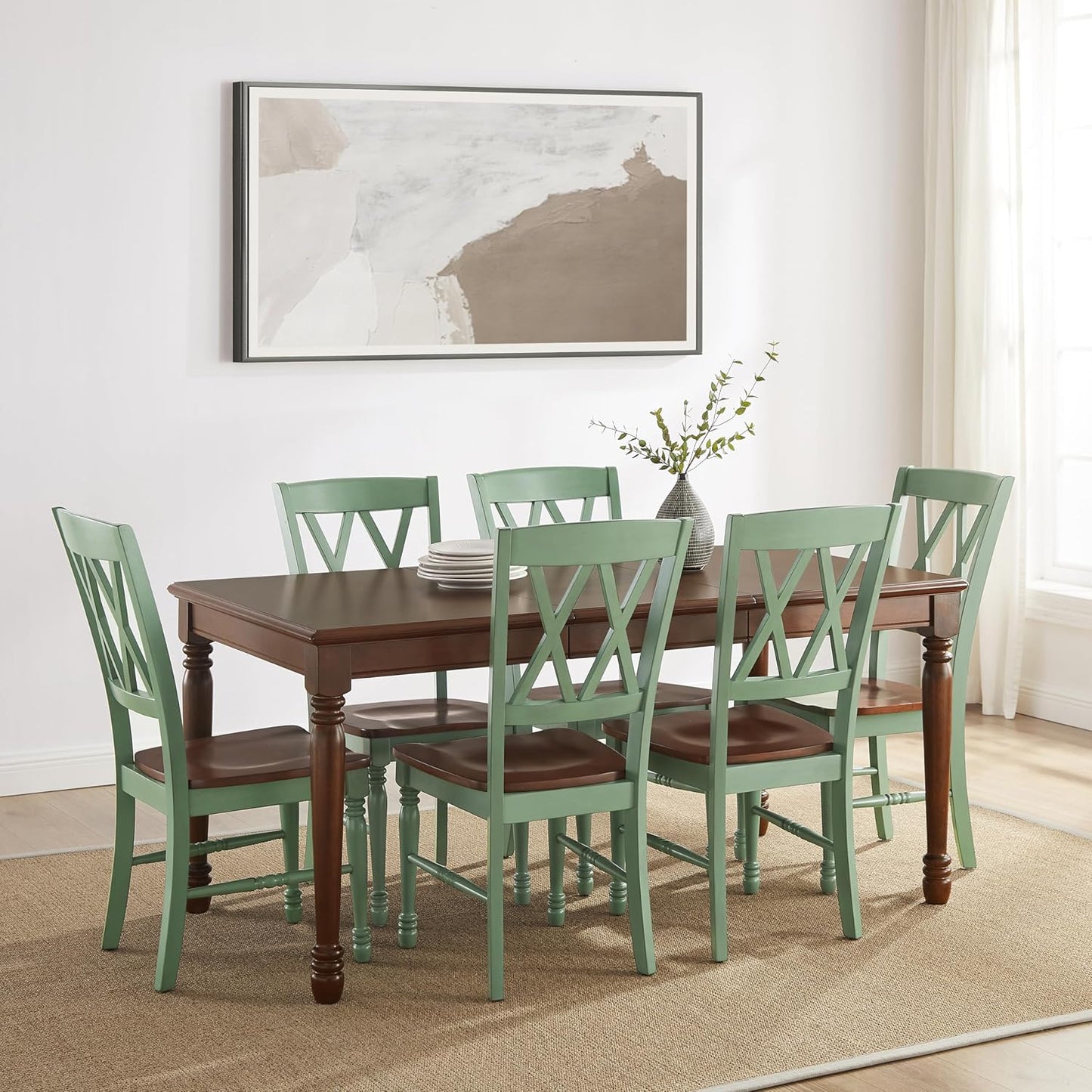 Crosley Furniture Shelby 7-Piece Traditional Dining Table Set for 6, Dinner Tables with Kitchen Chairs, Distressed Teal/Dark Cherry