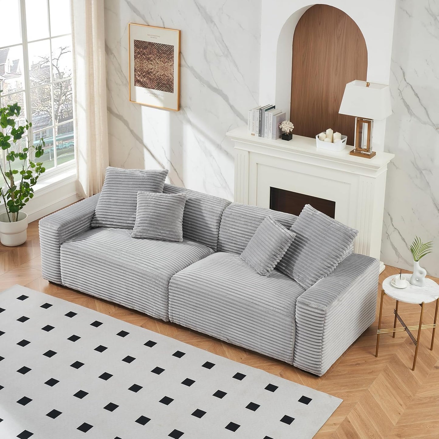 Ball & Cast 104" Modular Sectional Sofa,Comfy Loveseat Couch with 4 Pillows,Corduroy Fabric Upholstered Couches W/Deep Seat and Armrest,4 Seater Sectional Sofa for Living Room,Apartment,Gray