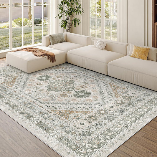 zesthome 5x7 Area Rugs - Ultra-Thin Washble Rug, Stain Resistant Anti Slip Backing Rugs for Living Room,Bedroom, Vintage Home Decor Area Rug (Brown/Grey,5'x7')