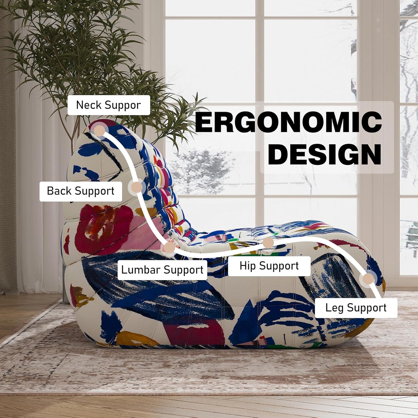 Bean Bag Chair, Loveseat Fireside Chair Bean Bag Sofa Large Bean Bag Chair for Adults, 2 Seater Bean Bag Chairs for Teens with High Density Comfortable Foam, Bean Bag for Living Room (Multicolor)