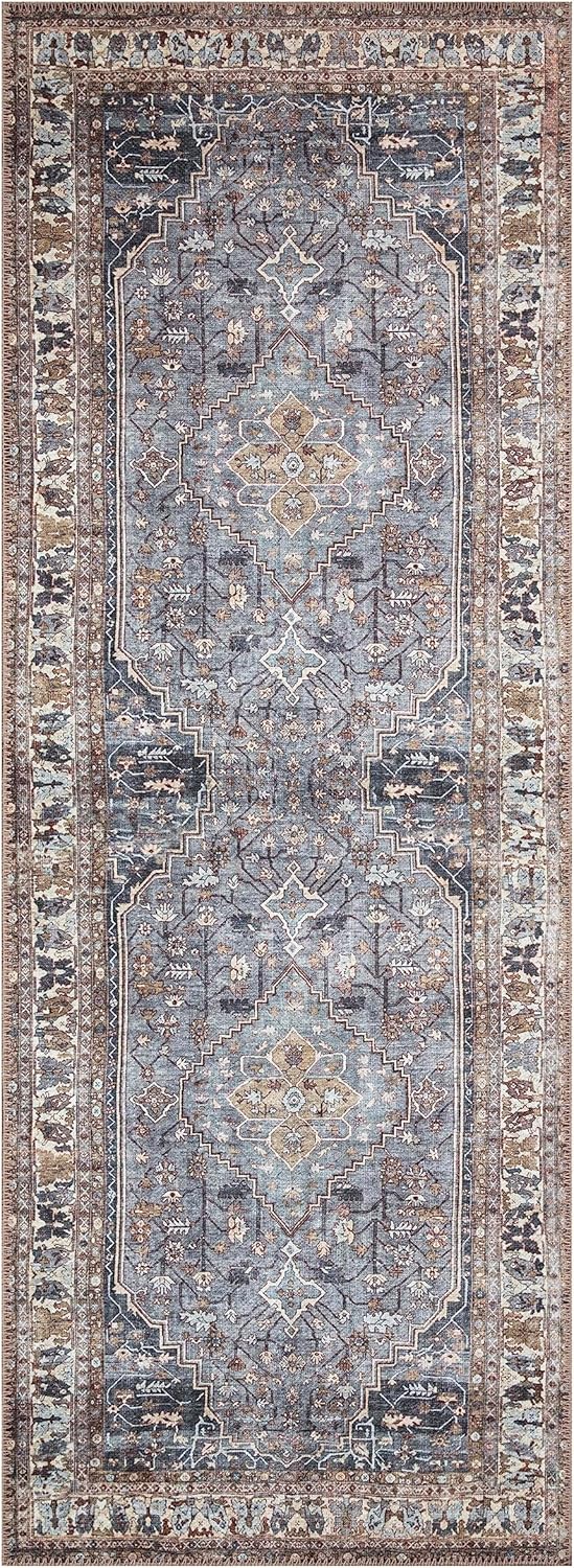 Keen Home Design 2x12 Rug - Machine Washable Runner Rug with Non-Slip Backing, Ideal for Hallway, Entryway, Kitchen, Laundry Room - Vintage, Easy Clean, Durable, Low Pile - (2'6" x 12')