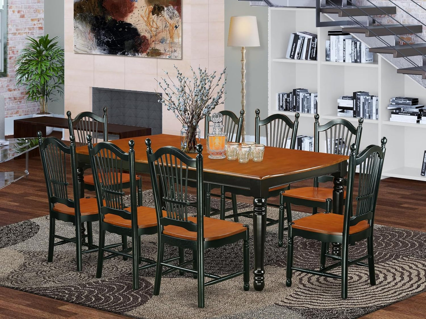 East West Furniture DOVE9-BCH-W 9 Piece Modern Dining Table Set Includes a Rectangle Wooden Table with Butterfly Leaf and 8 Kitchen Dining Chairs, 42x78 Inch, Black & Cherry