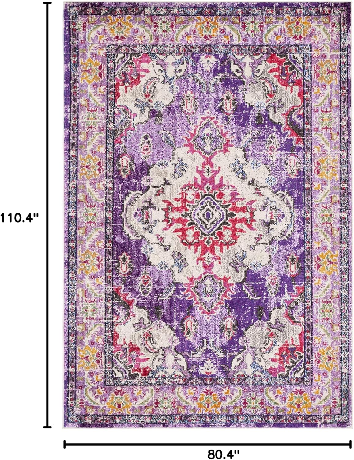 SAFAVIEH Monaco Collection Area Rug - 6'7" x 9'2", Violet & Fuchsia, Boho Chic Medallion Distressed Design, Non-Shedding & Easy Care, Ideal for High Traffic Areas in Living Room, Bedroom (MNC243P)