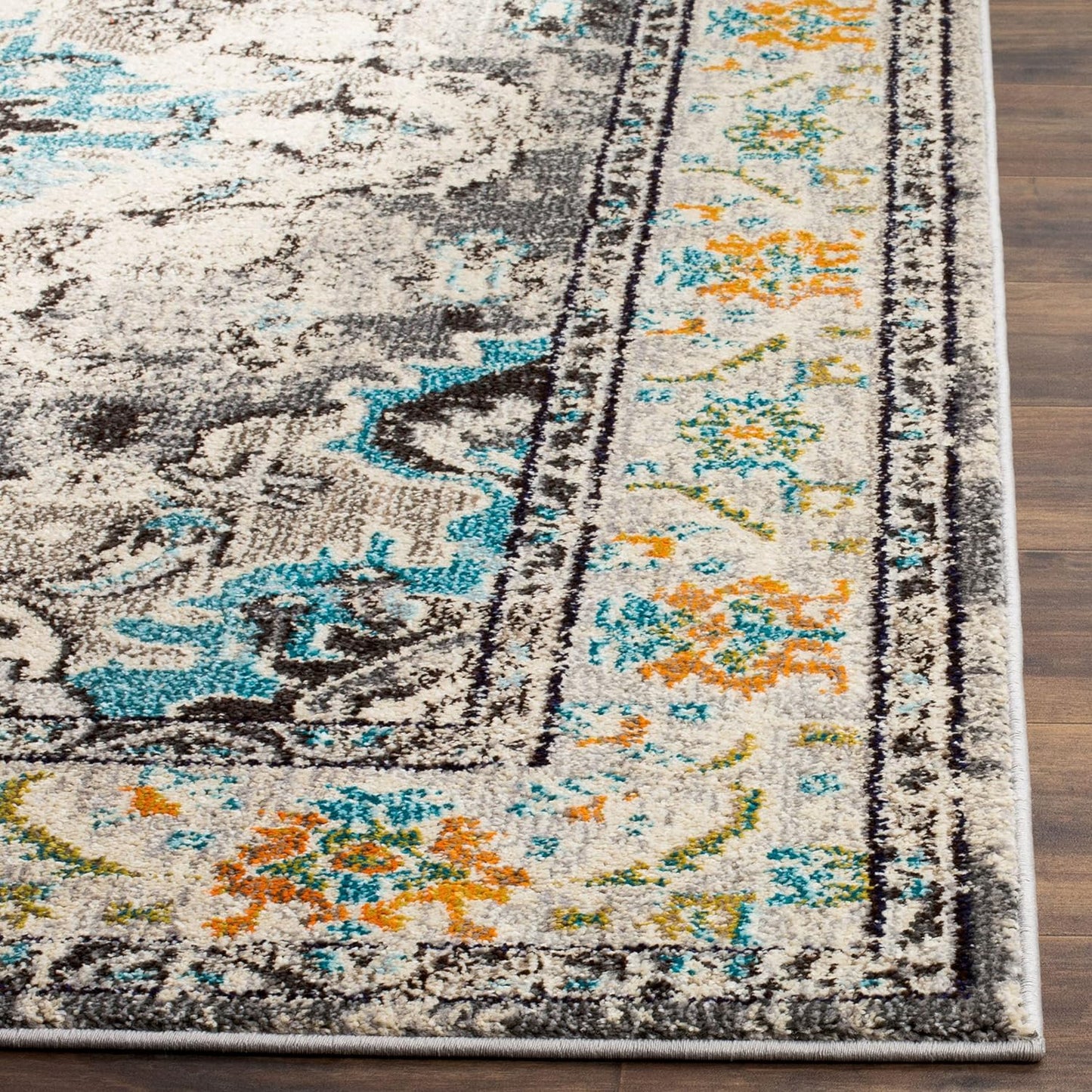 SAFAVIEH Monaco Collection Area Rug - 9' x 12', Grey & Light Blue, Boho Chic Medallion Distressed Design, Non-Shedding & Easy Care, Ideal for High Traffic Areas in Living Room, Bedroom (MNC243G)