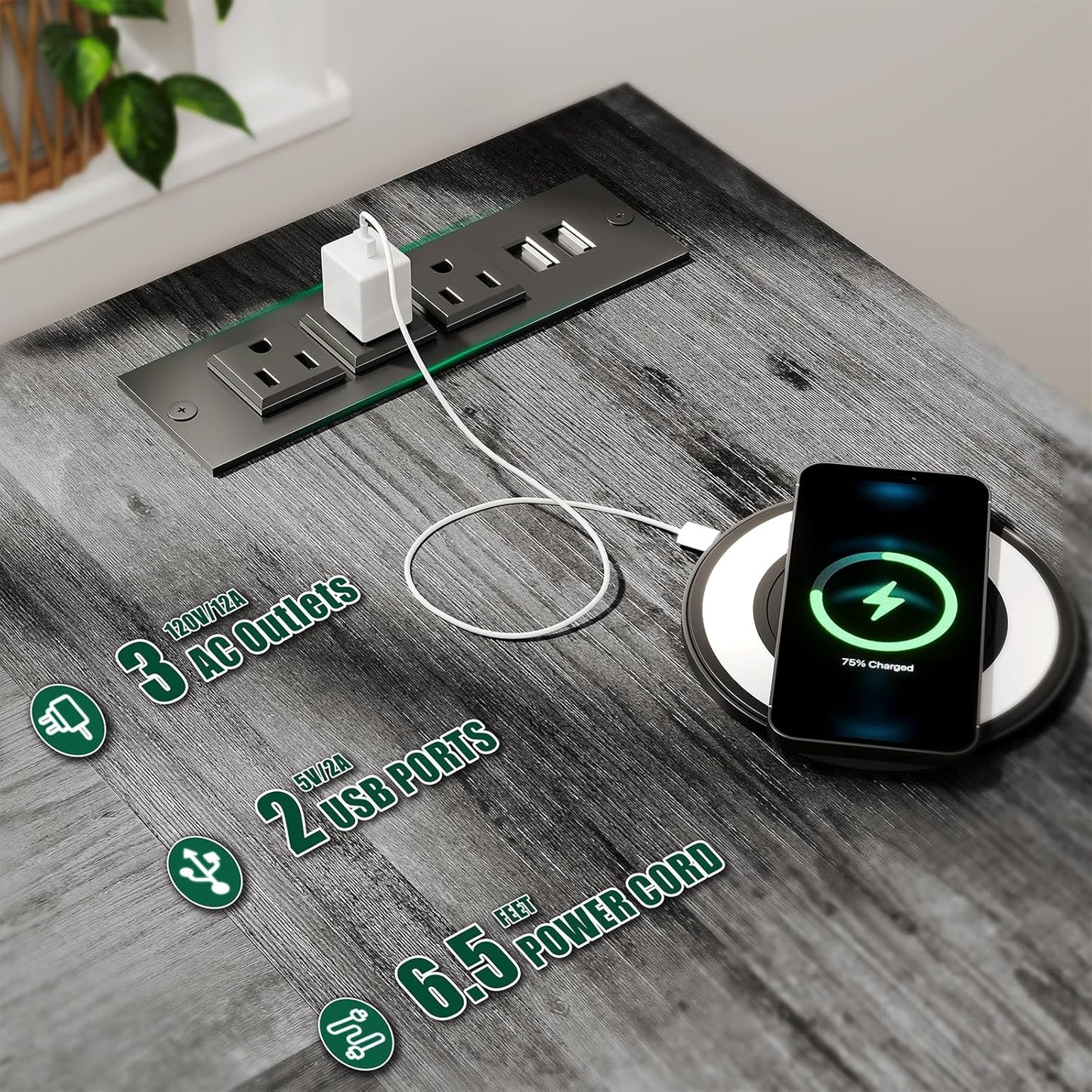 59 inch L Shaped Computer Desk with Power Outlets, Home Office Desk with 4 Adjustable Storage Drawers & 2 Monitor Stands, Two Person Gaming Table for Bedroom, Grey