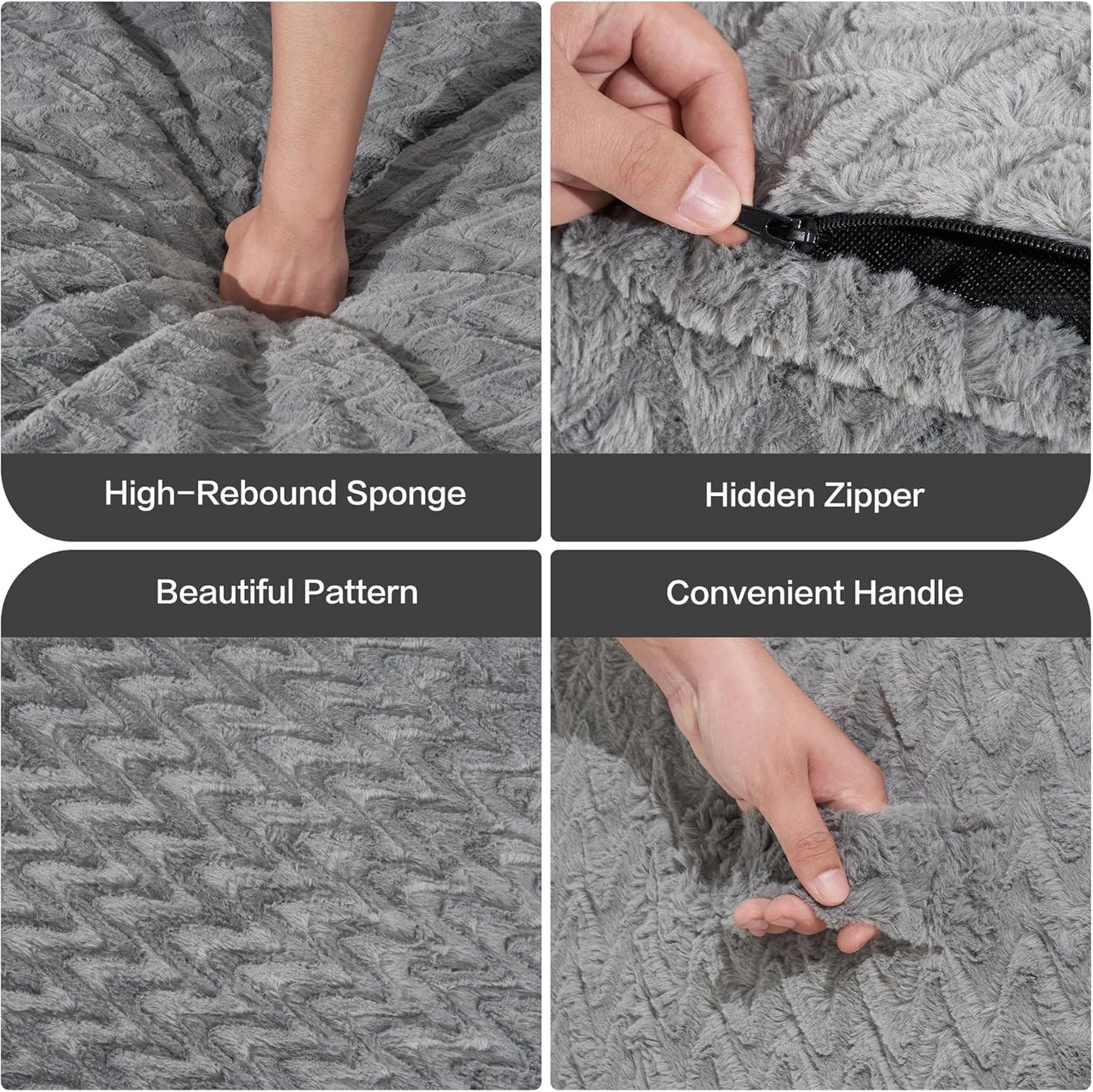 Hobestluk 6ft Bean Bag Chairs for Adults Large Beanbag Chair with Chevron Plush Fur Cover Big Bean Bag Chair for Living Room Bedroom Dorm Office - Grey (70" x 70" x 15")