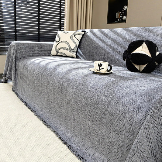 Nobildonna Sofa Cover Washable Soft Thicken Chenille Couch Cover with Tassel,Waterproof Sofa Slipcover for 3-4 Cushion Couch,Sectional Sofa,L-Shaped Furniture Protector Pet-Friendly,Dark Gray 71x150