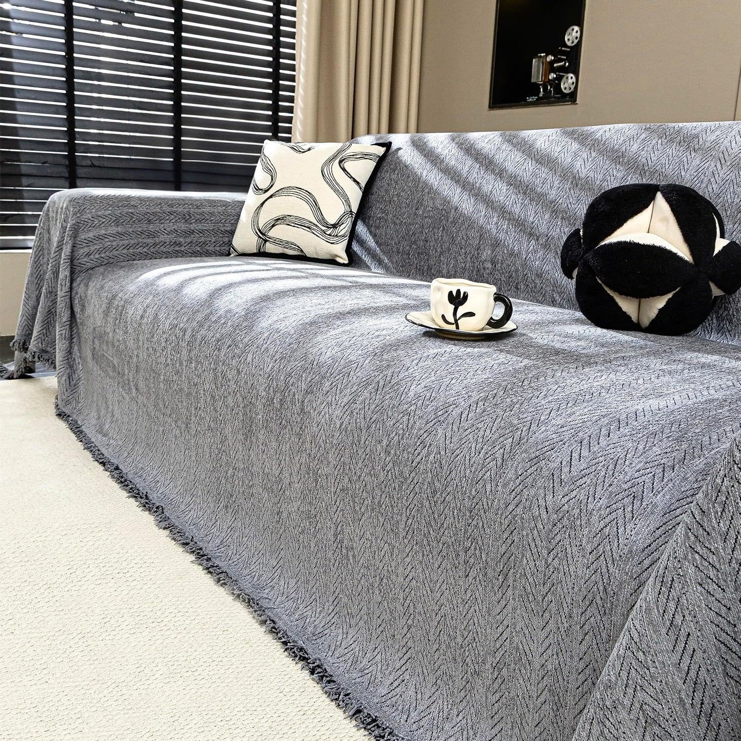 Nobildonna Sofa Cover Washable Soft Thicken Chenille Couch Cover with Tassel,Waterproof Sofa Slipcovers for 2 Cushion Couch,Loveseat,Futon Couch Furniture Protector Pet-Friendly,Dark Gray 71"x102"