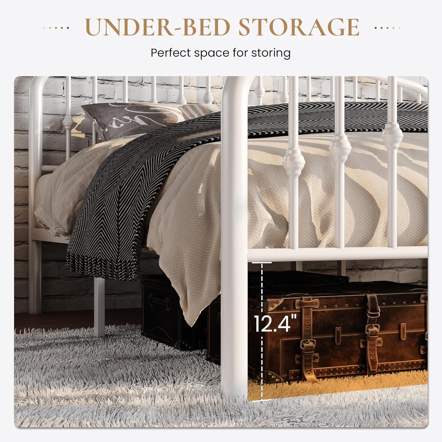 SHA CERLIN King Size Metal Platform Bed Frame with Victorian Style Wrought Iron-Art Headboard/Footboard, No Box Spring Required, White