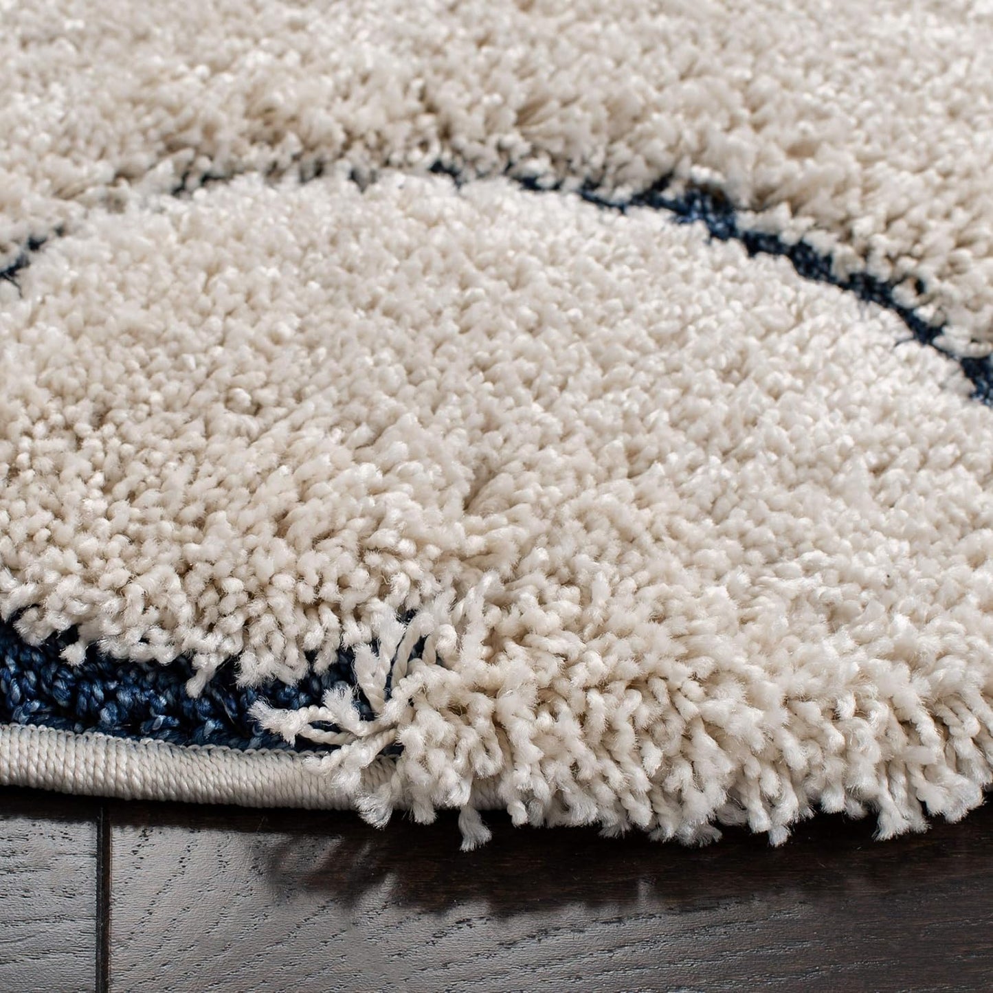 SAFAVIEH Florida Shag Collection 9' Round Cream/Blue SG455 Scrolling Vine Graceful Swirl Textured Non-Shedding Living Room Bedroom Dining Room Entryway Plush 1.2-inch Thick Area Rug