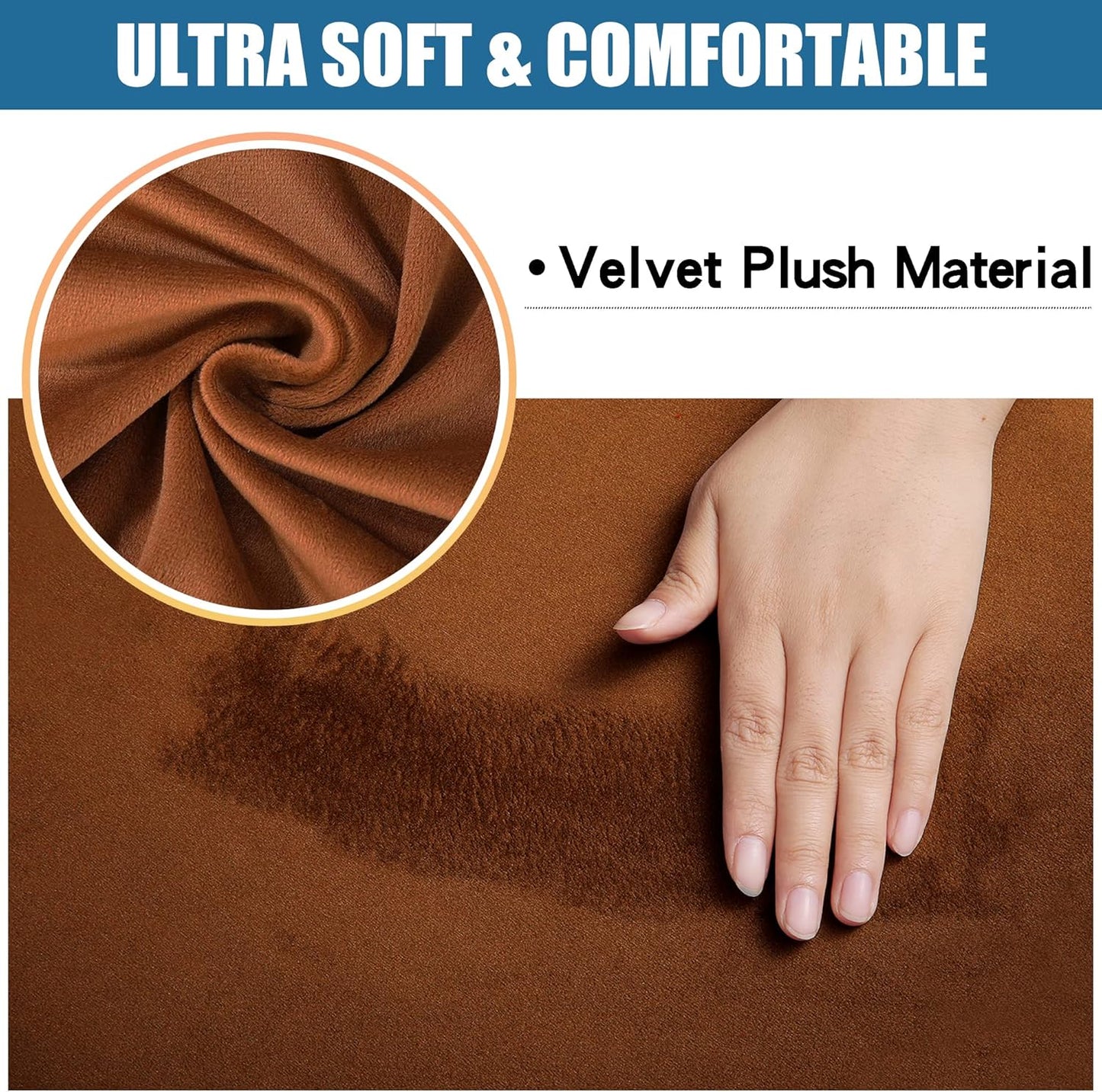 Smiry Velvet Seat Covers for Dining Room Chair Set of 2, Stretch Fit Removable Washable Chair Seat Cushion Protector Slipcovers with Ties, Camel