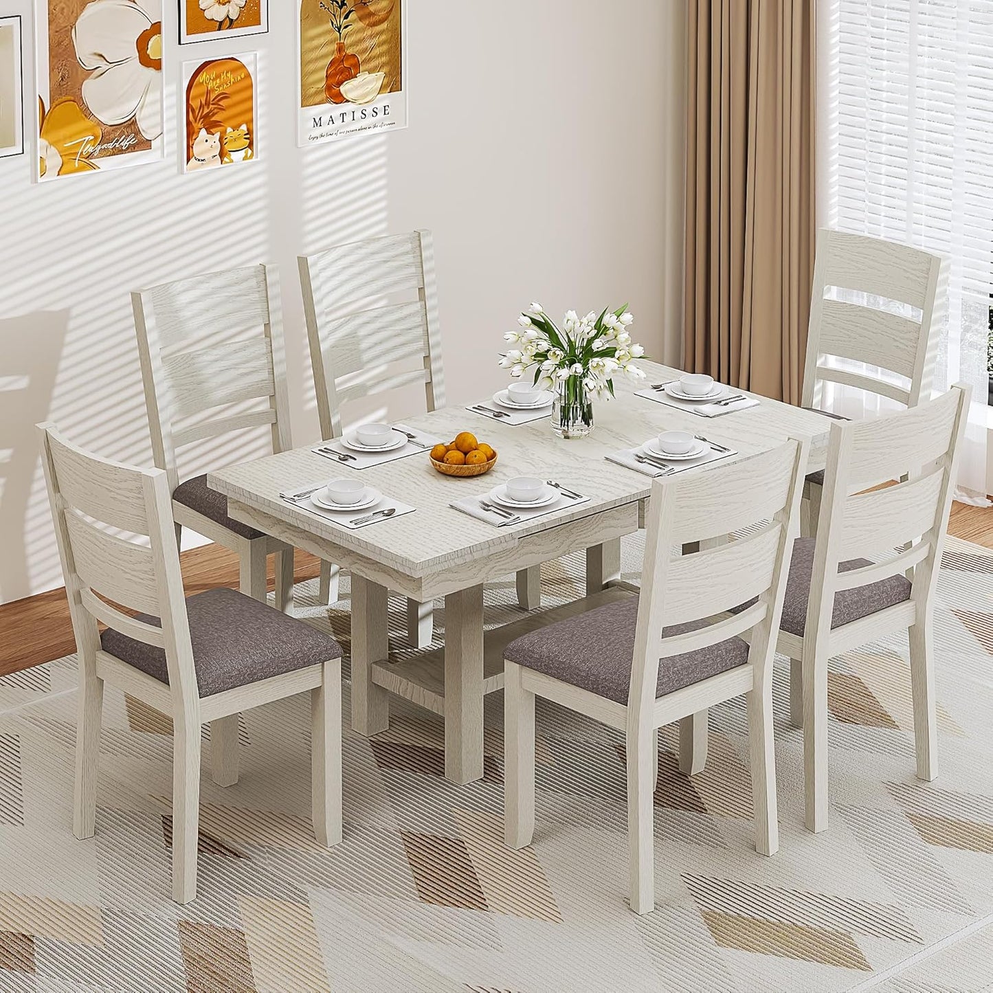 Solid Wood Extendable Farmhouse Dining Table for 4-6, Space-Saving Design for Home Kitchen and Dinner, Grey