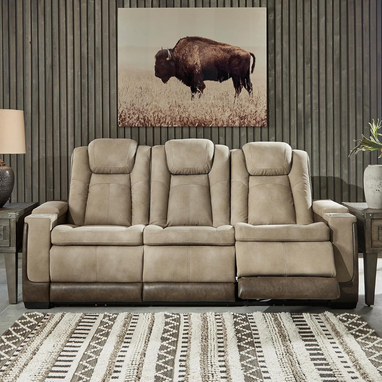 Signature Design by Ashley Next-Gen DuraPella Power Reclining Sofa with Adjustable Headrest, Sand