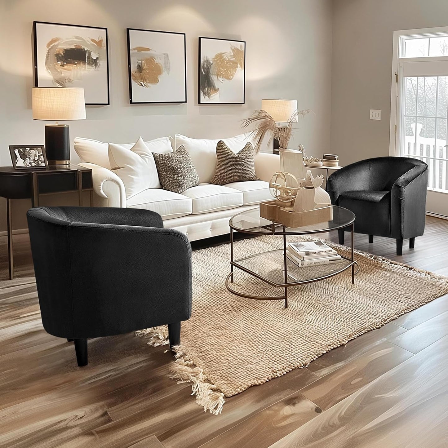 Yaheetech Barrel Chair, Modern Accent Chair Comfy Velvet Armchair Club Sofa Chair Vanity Chair for Living Room Bedroom Office Small Space, Black