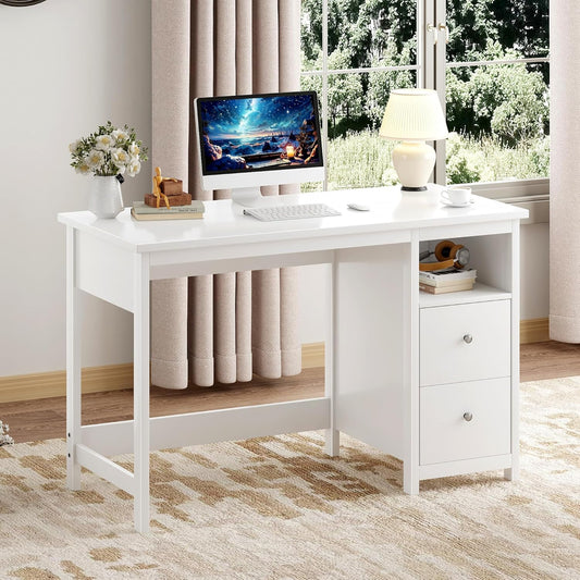 BHG White Desk with Drawers,Modern Small Computer Desk for Home Office, Makeup Vanity Desk Dressing Table for Bedroom,Filing Cabinet Writing Table PC Desks for Study (White, 39.3")