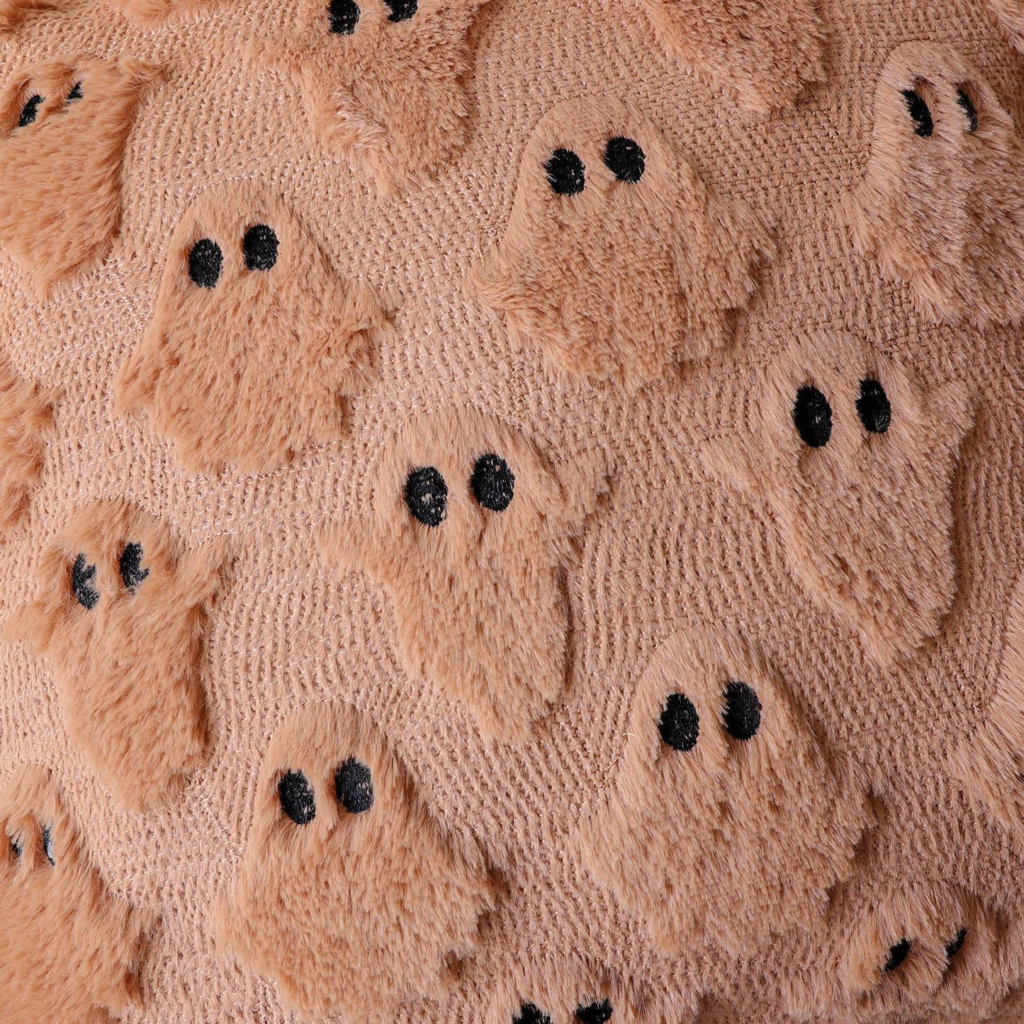 4TH Emotion Halloween Ghost Decorative Pillow Covers 18x18 Set of 2, Light Brown Soft Plush Faux Fur Farmhouse Throw Cushion Cases for Fall Autumn Holiday Home Decorations