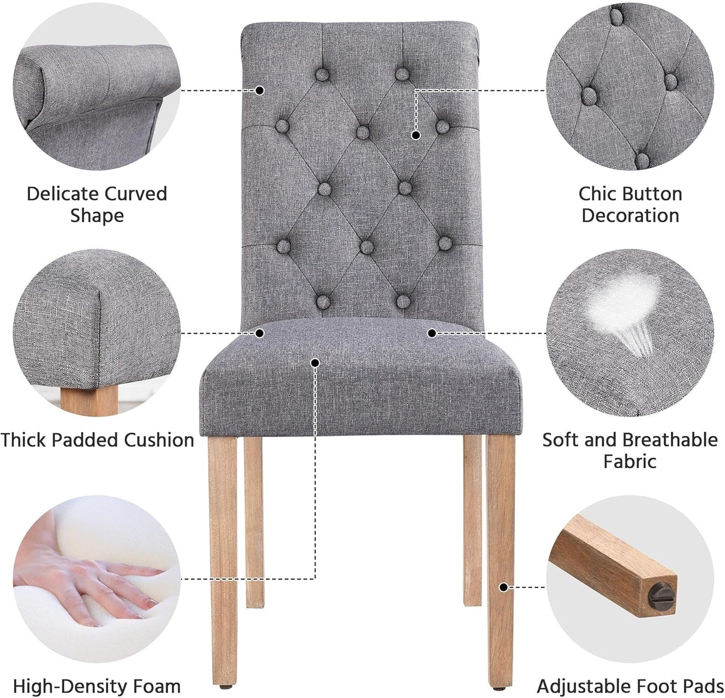 Yaheetech Dining Chairs Set of 2 Fabric Upholstered Dining Room Chairs with Button Tufted High Back and Solid Wood Legs for Kitchen/Living Room/Restaurant, Modern Style, Dark Gray