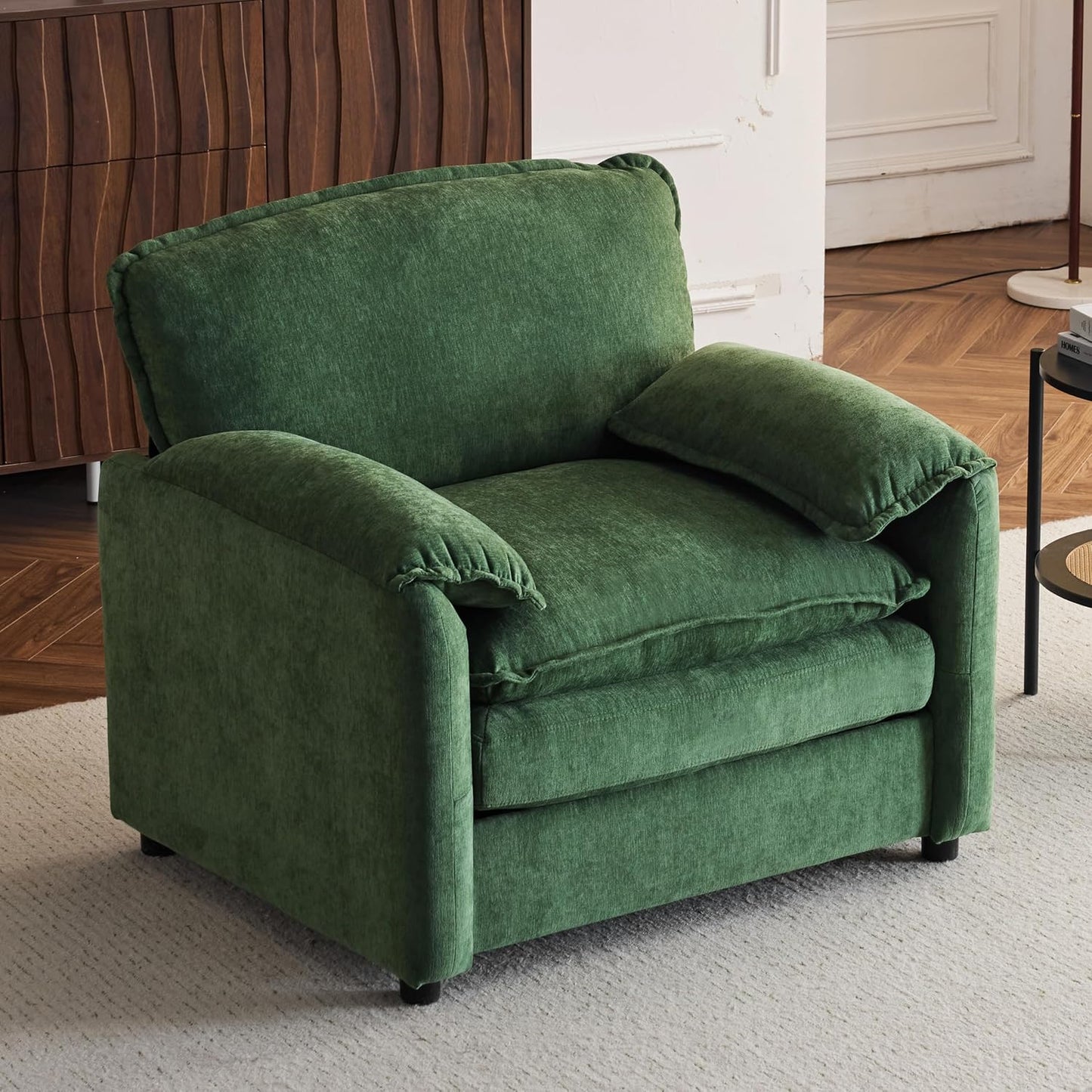 Ball & Cast 38" Oversized Chenille Lounge Chair,Reading Armchair with Thick Comfort Cushions,High Back Support & Wide Seat,Perfect Accent Chair for Modern Living Room,Bedroom,Green