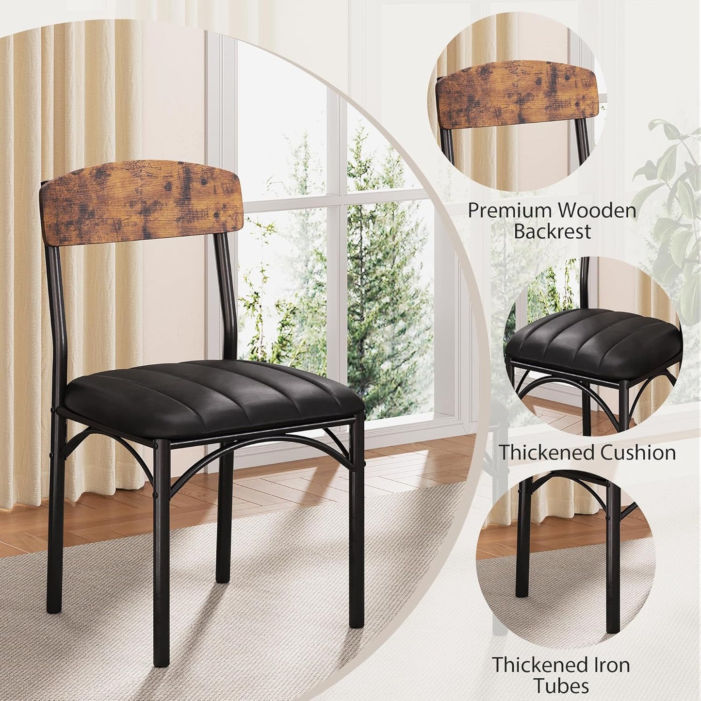 Round Dining Table Set for 4, Kitchen Table and Chairs for 4, Circle Table Round Pedestal Dining Room Dinner Dinette Table Set,5 Piece Space Saving Wood Kitchen & Dining Room Tables Set Furniture