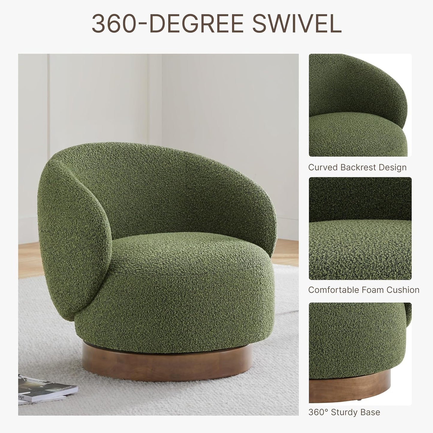 Swivel Accent Chair Round Barrel Armchair Upholstered Performance Fabric for Living Room Bedroom Waitingroom,1 Box,Moss Green