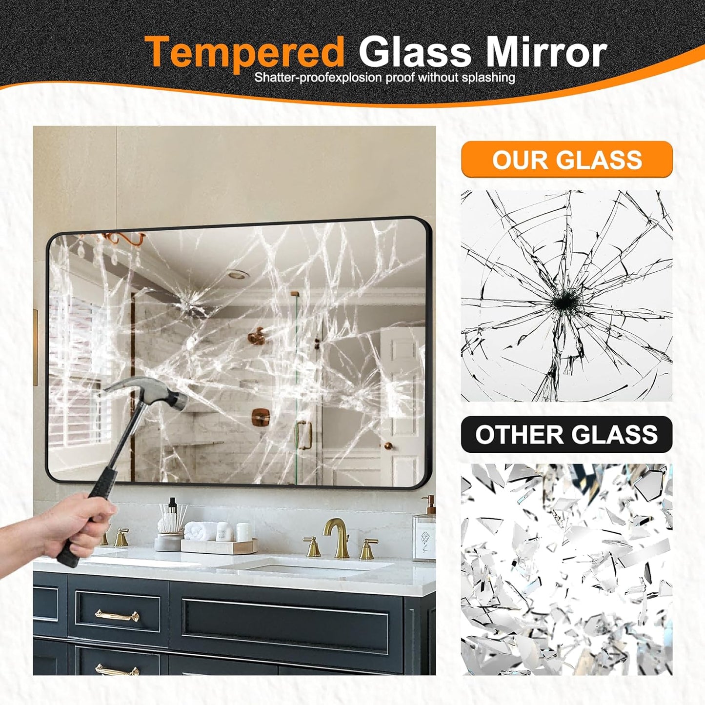 Delma Bathroom Vanity Mirror, Black Framed Bathroom Mirror for Over Sink, High-Definition Bathroom Mirror, Versatile Bathroom Vanity Mirror, Hangs Horizontally or Vertically(55x30, Black)